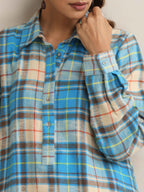 trueBrowns Beige Check Winter Top | Grocsy