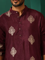 trueBrowns Men's Wine Geometric Viscose Silk Long Kurta | Grocsy