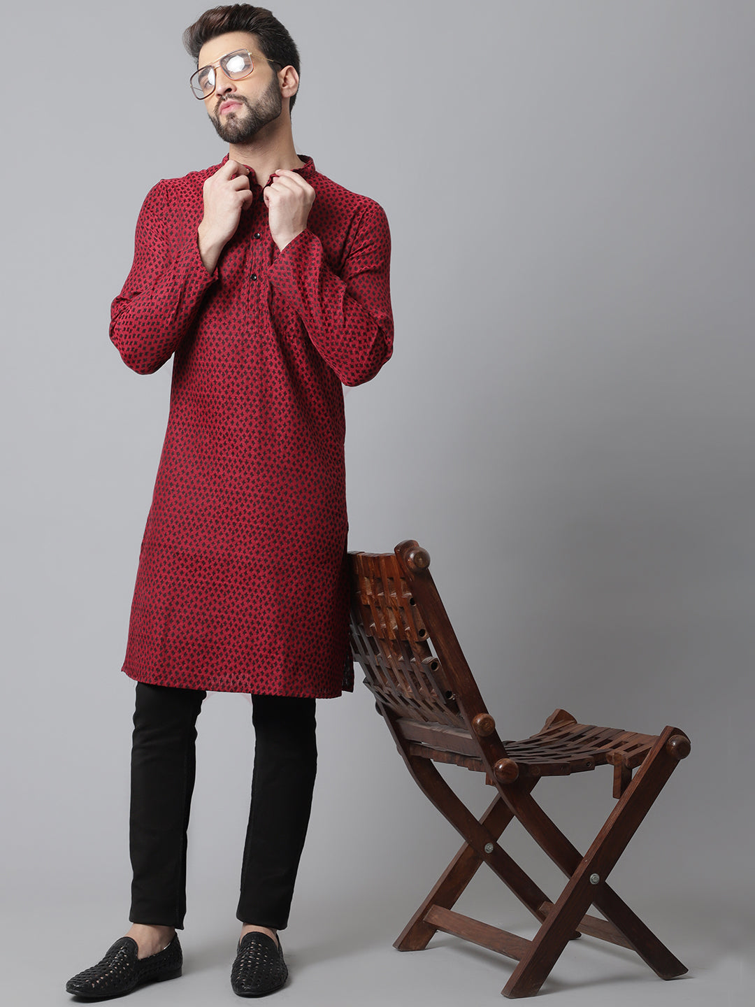 Even Apparels Maroon Solid Kurta With Band Collar | Grocsy