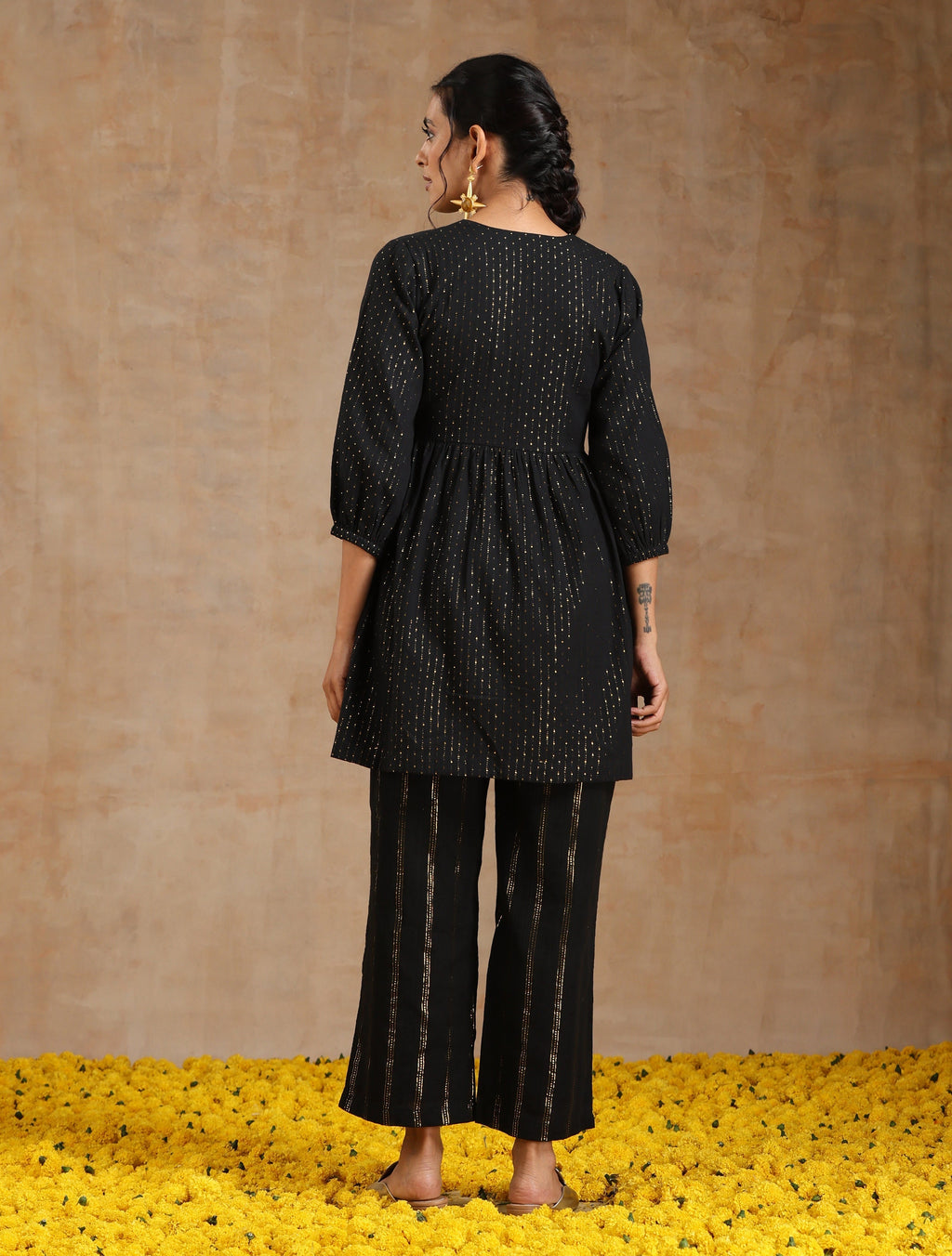 trueBrowns Black Gold Cotton Overlap Co-Ord Set | Grocsy