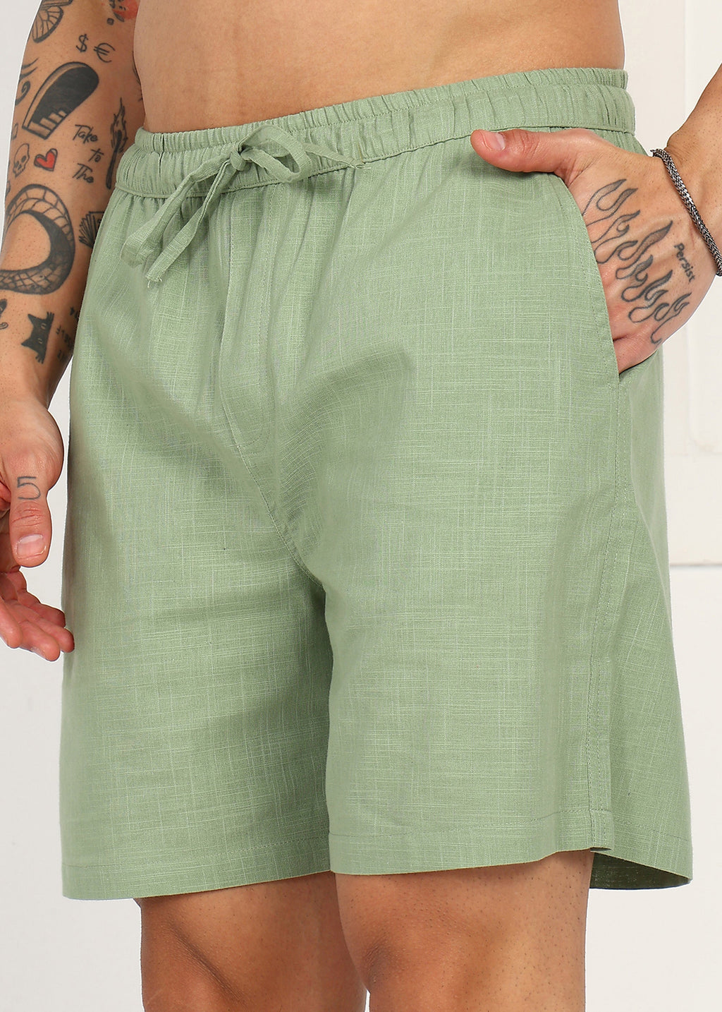 Fabmade Sage Linen Shorts | Grocsy