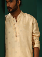 trueBrowns Men's Ivory Geometric Floral Viscose Silk Long Kurta | Grocsy