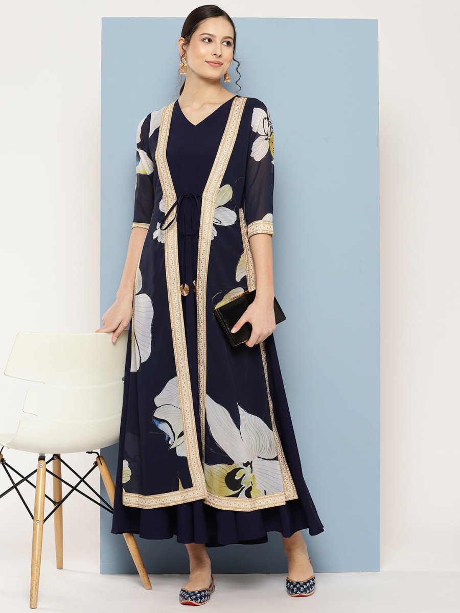 Ahalyaa Floral Printed Maxi Empire Ethnic Dress | Grocsy