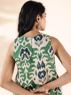 trueBrowns Green Cotton Ikat Sleeveless Co-ord Set | Grocsy