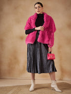 InWeave Women's Light Pink Long Faux Fur Cape | Grocsy