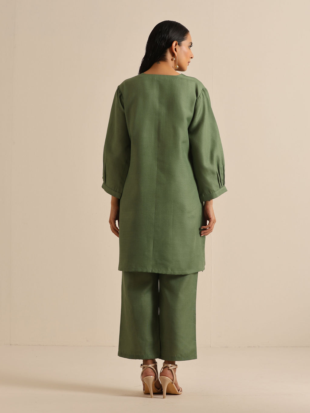 trueBrowns Olive Green Slub Relaxed Placket Co-Ord Set | Grocsy