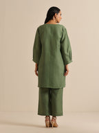 trueBrowns Olive Green Slub Relaxed Placket Co-Ord Set | Grocsy