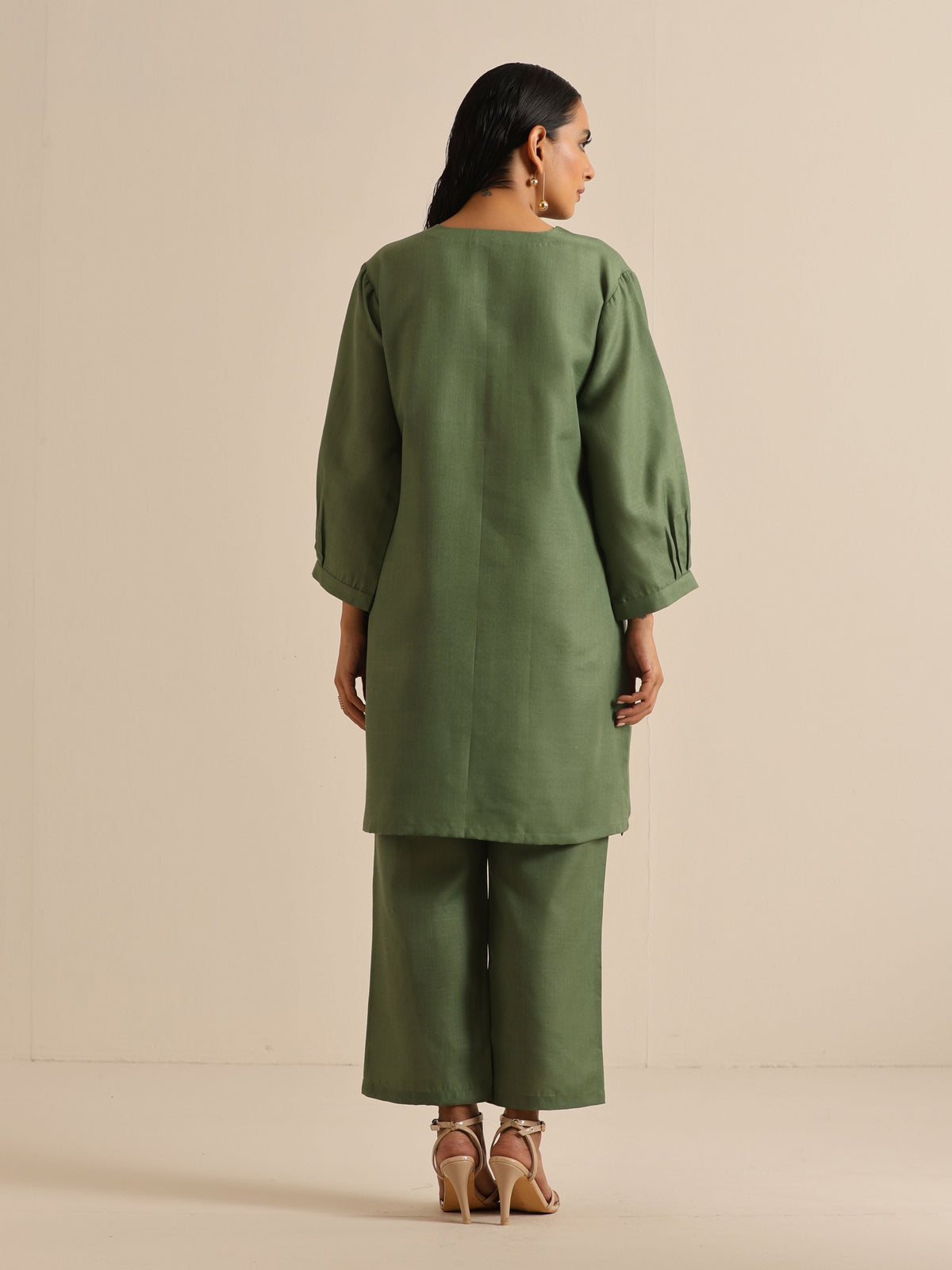 trueBrowns Olive Green Slub Relaxed Placket Co-Ord Set | Grocsy