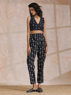 trueBrowns Black White Geometric Print Cotton Pant Suit Set | Grocsy