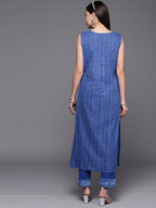 Ahalyaa Women Blue Floral Printed Pure Cotton Kurta with Trousers | Grocsy