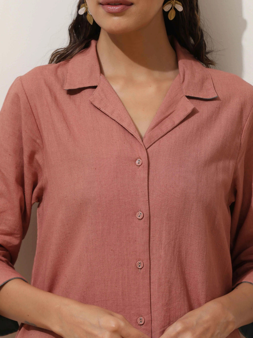 trueBrowns Peach Cotton Linen Kurta Pant Set | Grocsy