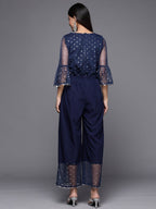 Ahalyaa Printed Bell Sleeves Crepe Basic Jumpsuit With Waist Tie-Ups | Grocsy
