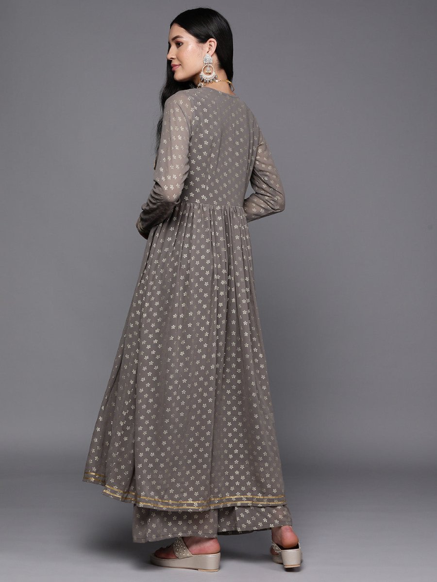 Ahalyaa Women Grey Floral Empire Kurta with Palazzos | Grocsy