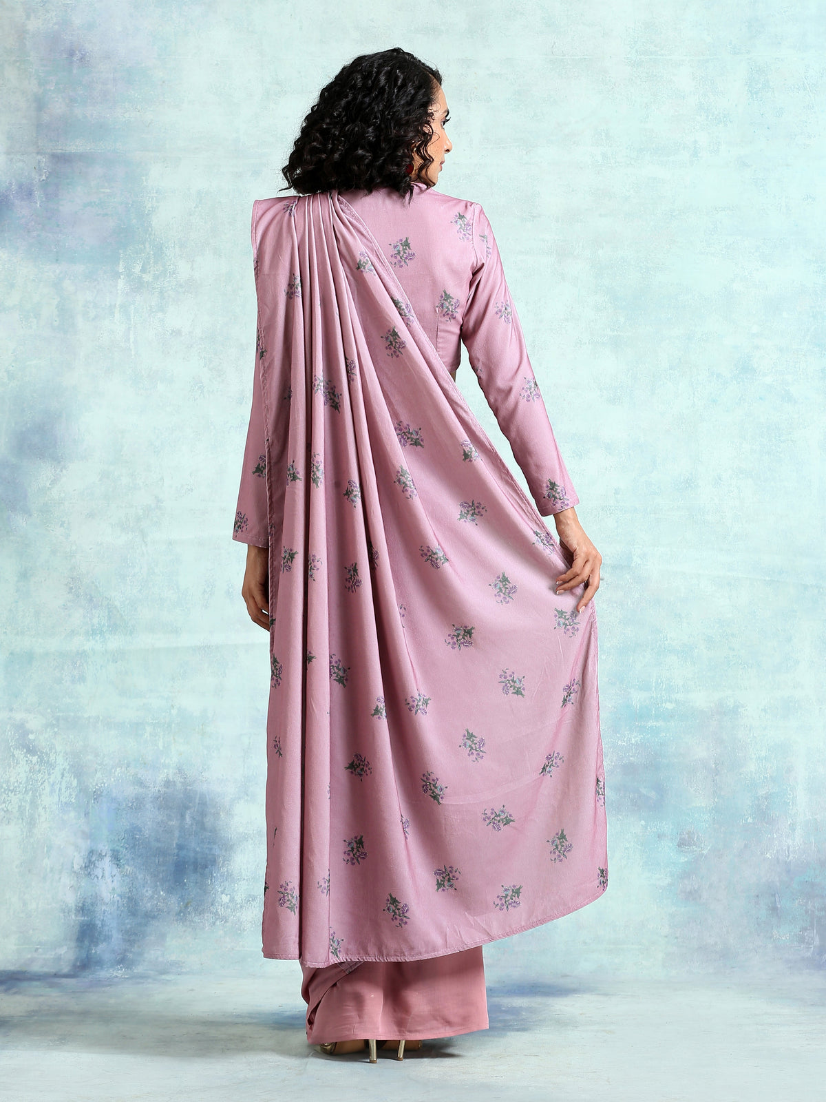 trueBrowns Light Mauve Printed Velvet Ready to Wear Saree | Grocsy