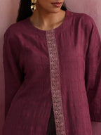 trueBrowns Mauve Cotton Dobby Front Slit Kurta Set | Grocsy