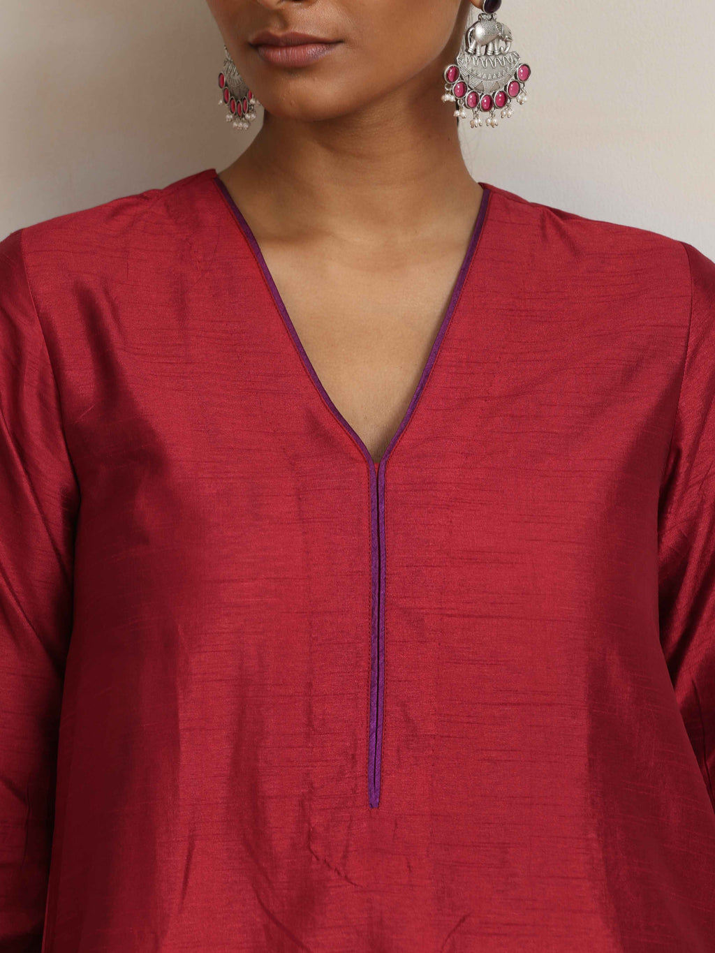 trueBrowns Red Silk Kurta Set | Grocsy