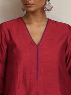 trueBrowns Red Silk Kurta Set | Grocsy