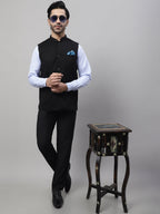 Even Apparels Men's Black Nehru Jacket With Welt Pockets | Grocsy