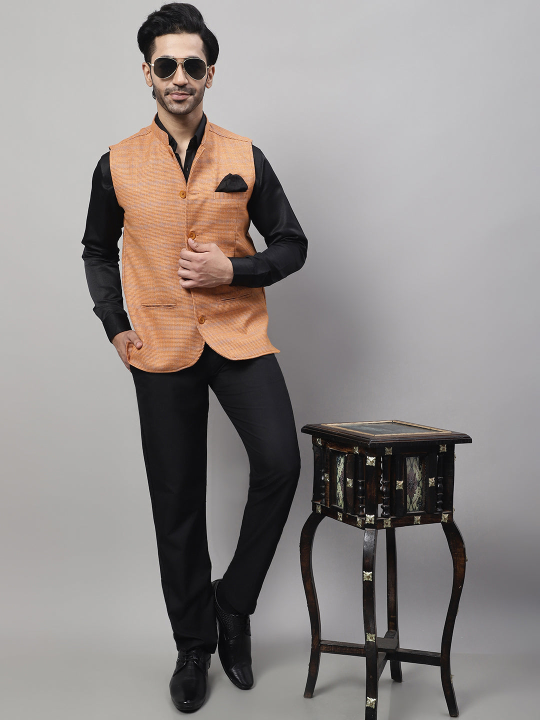 Even Apparels Men's Orange Nehru Jacket With Welt Pockets | Grocsy