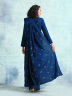 trueBrowns Blue Embroidered Velvet Ready to Wear Saree | Grocsy