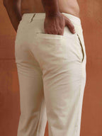 trueBrowns Men's Off White Cotton Twill Pants | Grocsy