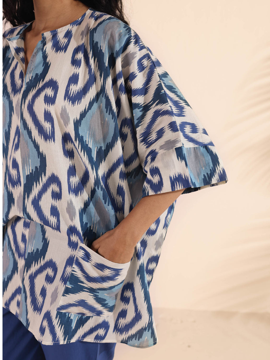trueBrowns Blue Cotton Ikat Kaftan Co-ord Set | Grocsy
