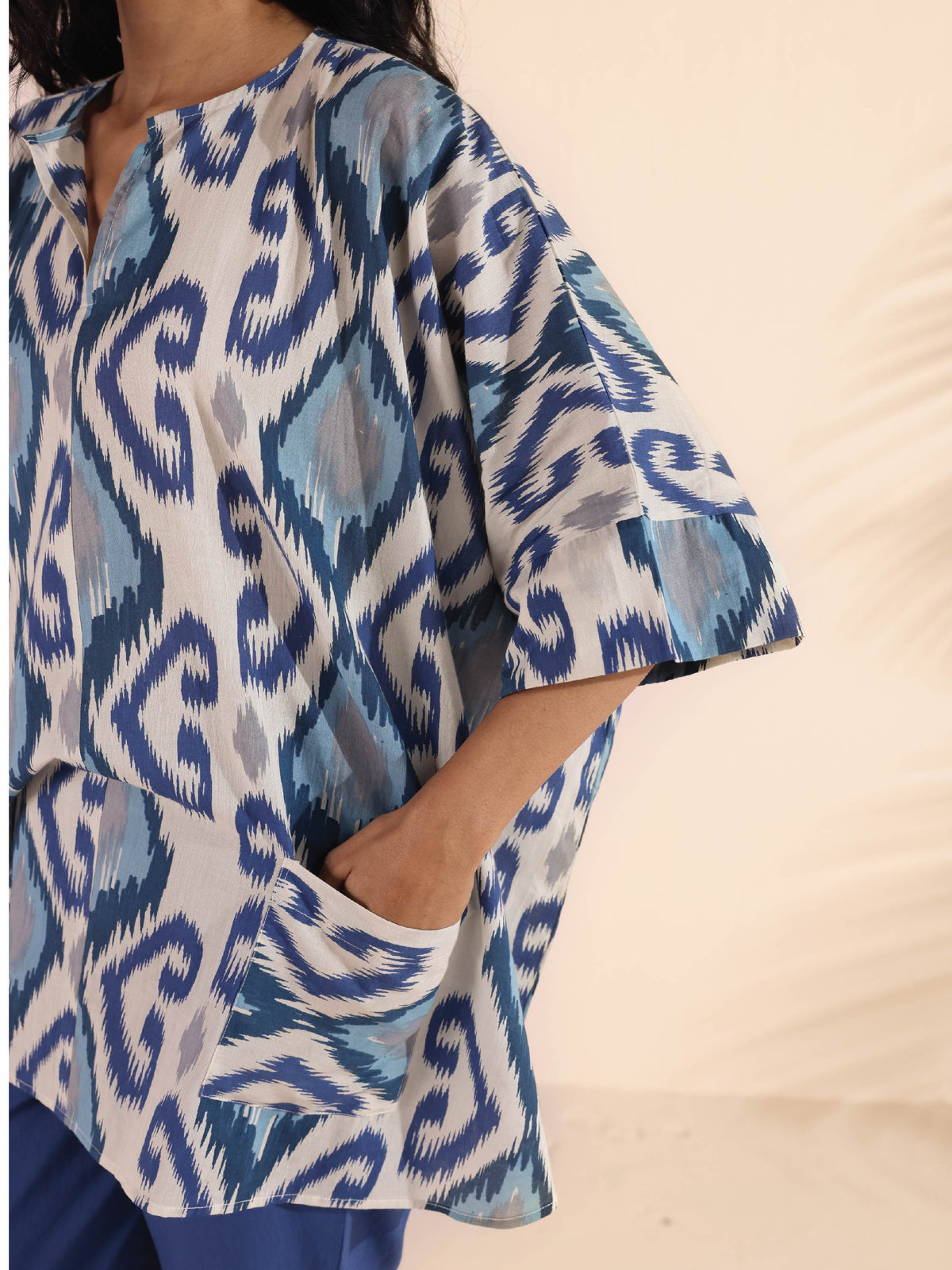 trueBrowns Blue Cotton Ikat Kaftan Co-ord Set | Grocsy
