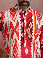 trueBrowns Men's Maroon Ikat Print Mandarin Collar Kurta | Grocsy