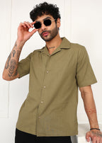 Fabmade Olive Breeze Linen Shirt | Grocsy