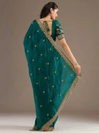 Tulsi Art Charming Green Zari Embroidered Silk Reception Wear Saree With Blouse | Grocsy