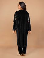 trueBrowns Black Velvet Embroidered Kurta Set | Grocsy
