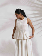 trueBrowns Off-White Cotton Skirt Co-ord Set | Grocsy