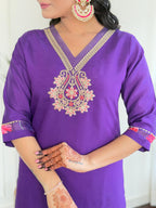 The52 Women's Beautiful Roman Silk Embroidered Straight Kurta with Pant And Dupatta Set | Grocsy