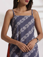 trueBrowns Grey Cotton Print Highslit Kurta Set | Grocsy