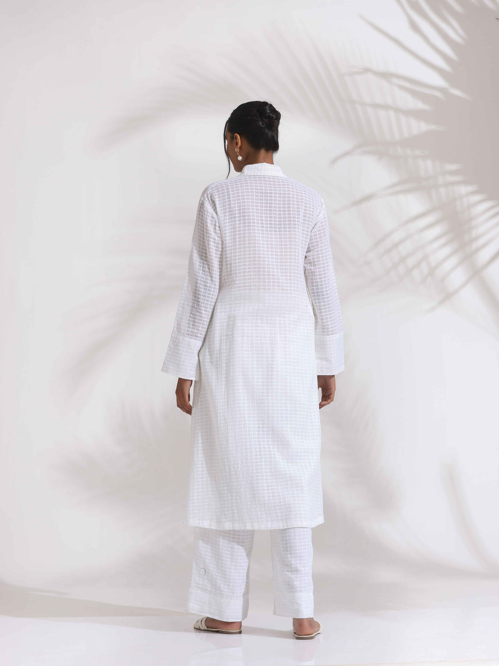 trueBrowns White Check Cotton Kurta Set | Grocsy