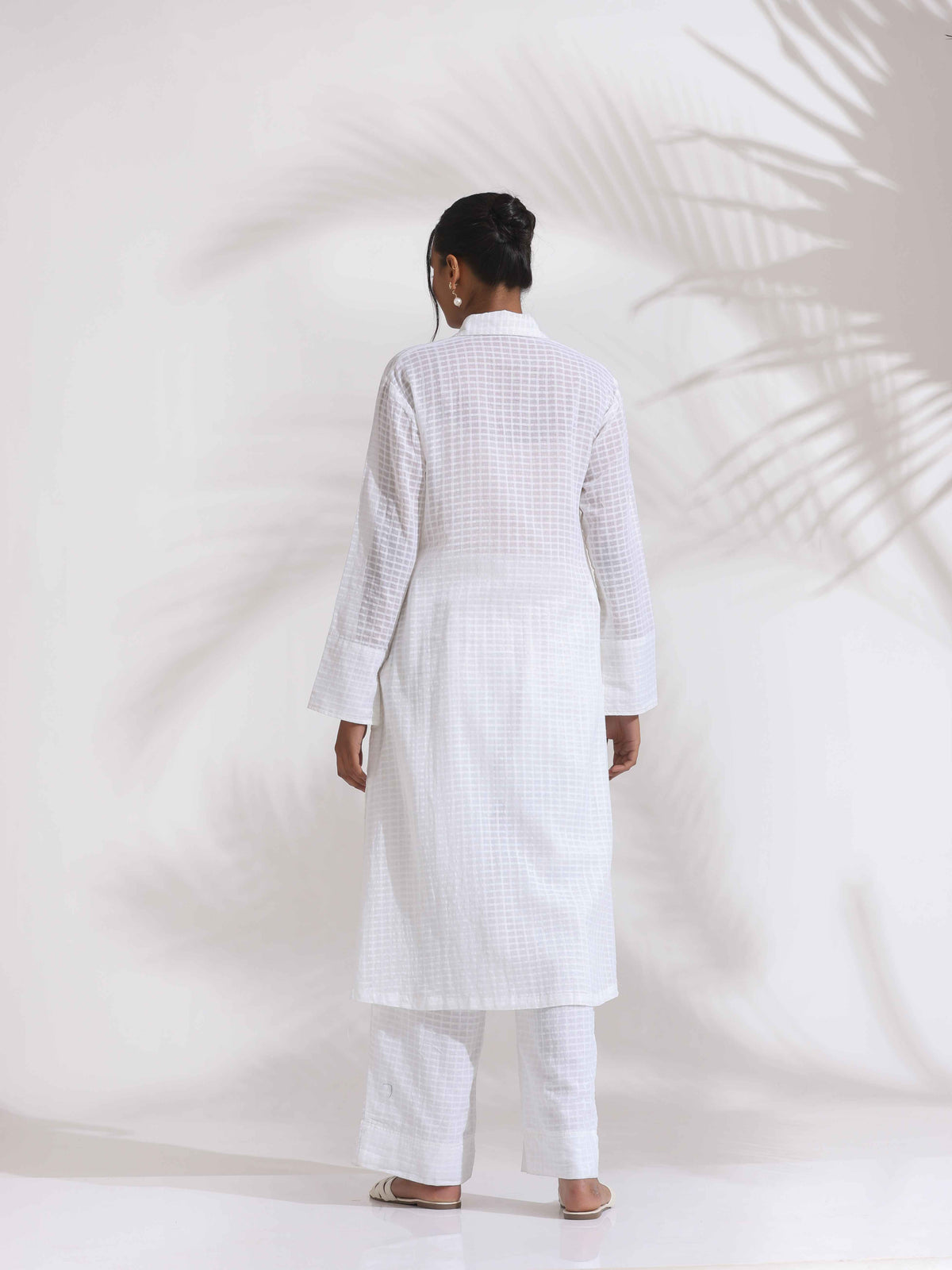 trueBrowns White Check Cotton Kurta Set | Grocsy