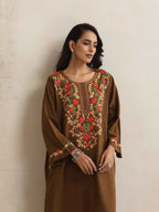 trueBrowns Brown Kashmiri Embroidered Woollen Phiran Kurta | Grocsy