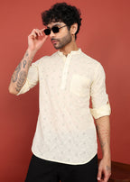 Fabmade Ivory Bloom Embroidered Short Kurta | Grocsy