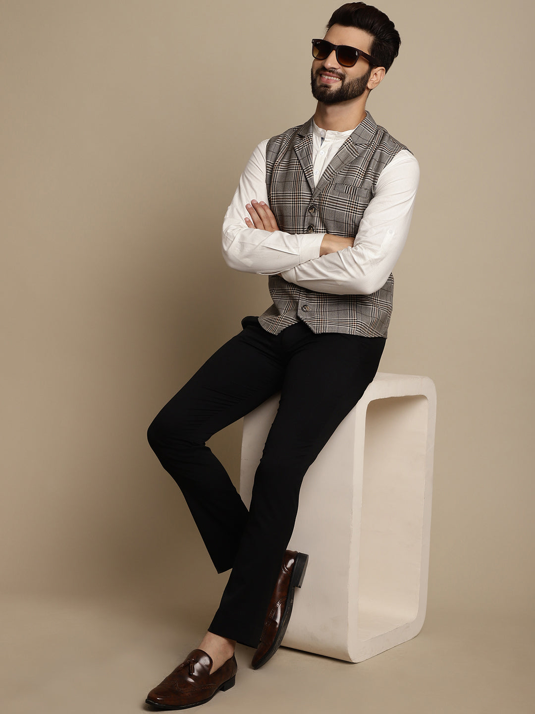 Even Apparels Men's Brown Waistcoat with Notched Lapel | Grocsy