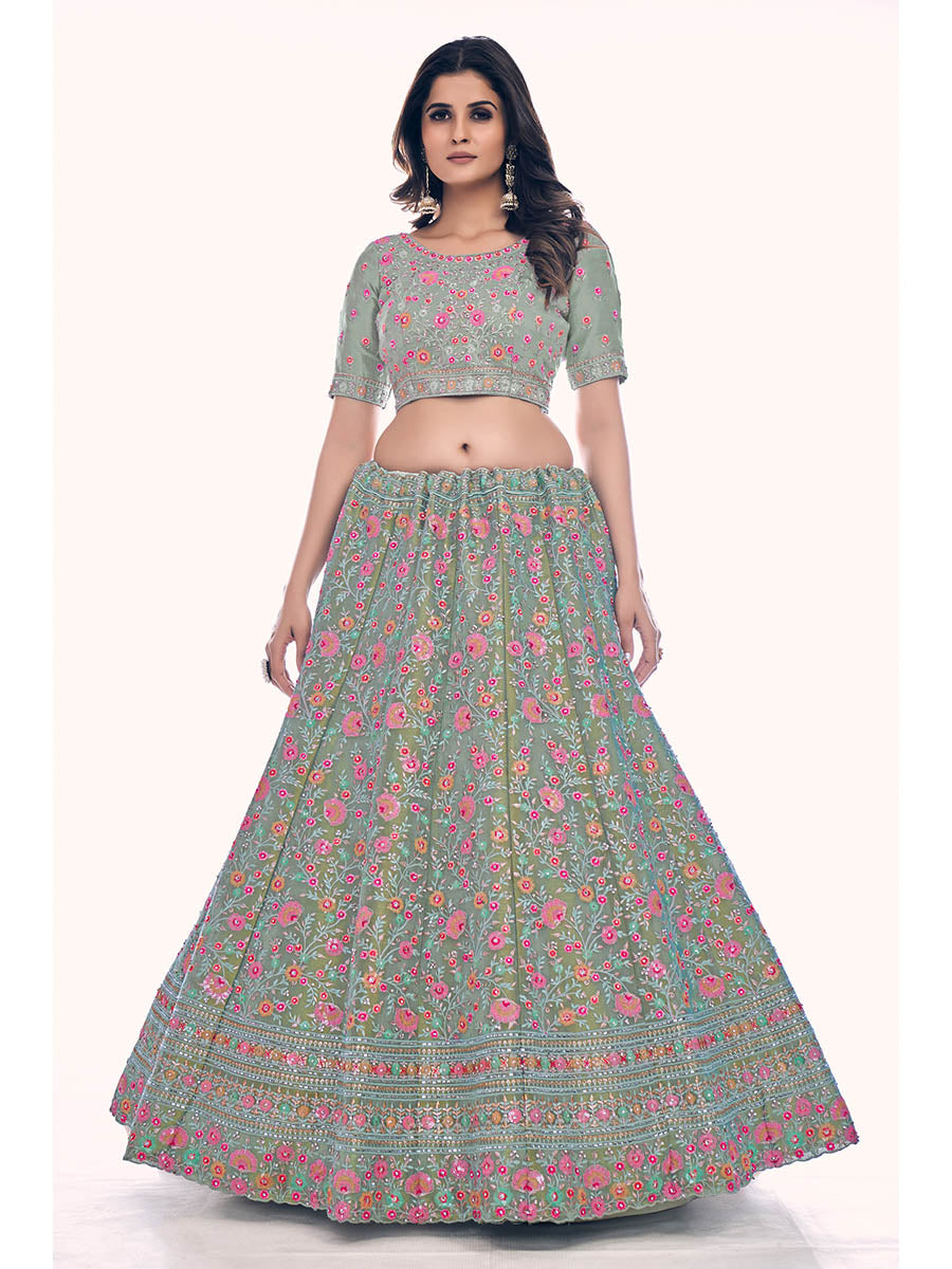 Myra Green Gota Silk Embroidered Designer Lehenga Choli | Grocsy