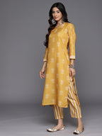 KSUT (House of Varanga) Mustard Digital Printed Kurta With V Neckline Paired With Straight Trouser | Grocsy