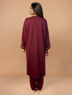 trueBrowns Maroon Embroidered Woollen Phiran Kurta Set | Grocsy