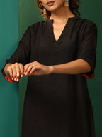 trueBrowns Black Silk High Low Kurta Pant Set | Grocsy