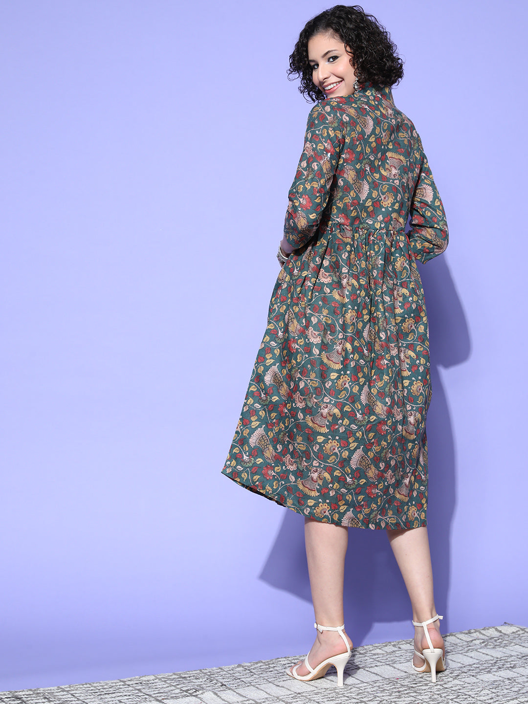 InWeave Women's Green Jaal Print Dress | Grocsy
