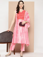 Ahalyaa Printed One-Shoulder Flared Sleeve Sequinned Kurta with Trousers | Grocsy