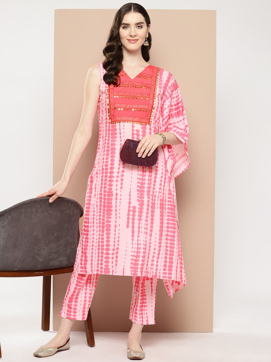 Ahalyaa Printed One-Shoulder Flared Sleeve Sequinned Kurta with Trousers | Grocsy