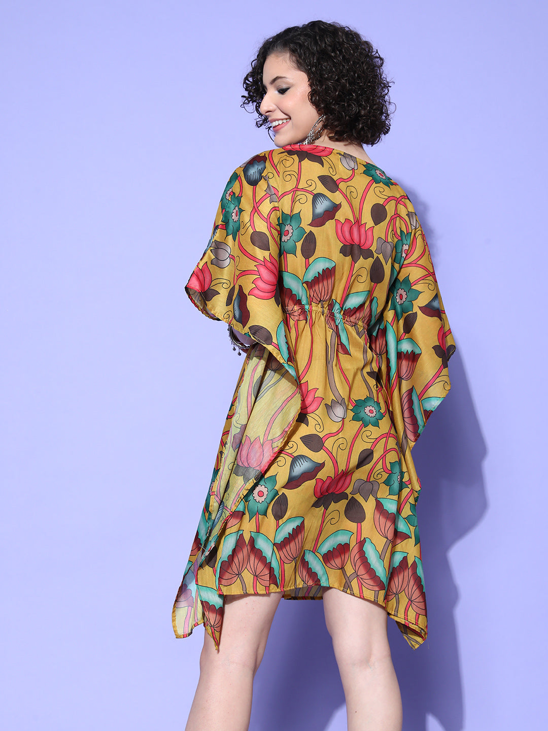 InWeave Women's Mustard Printed Kaftan Dress | Grocsy
