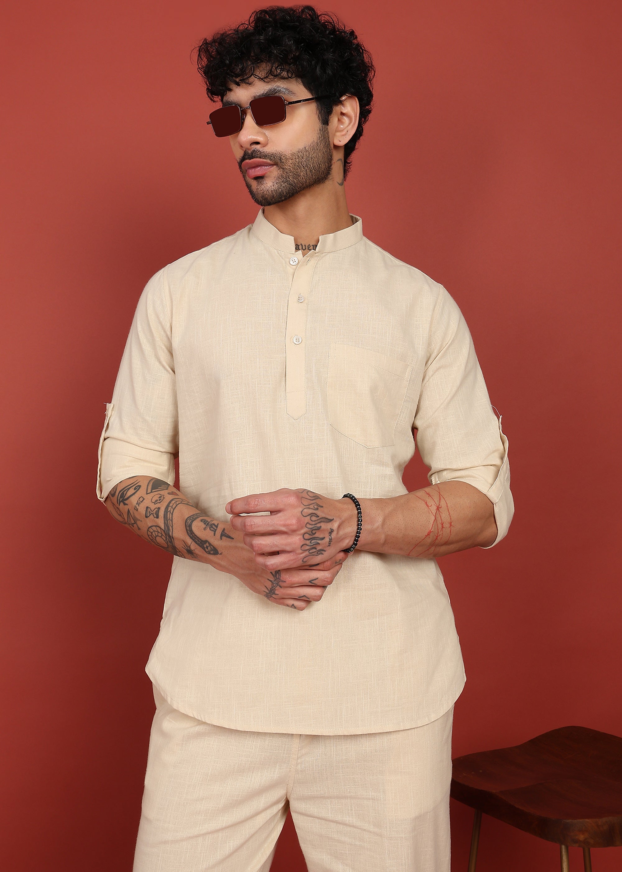 Fabmade Ivory Ease Short Kurta Co-Ord Set | Grocsy