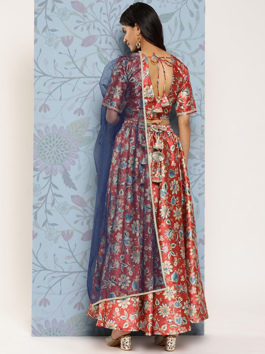 Ahalyaa Printed Zari Ready to Wear Lehenga & Blouse With Dupatta | Grocsy