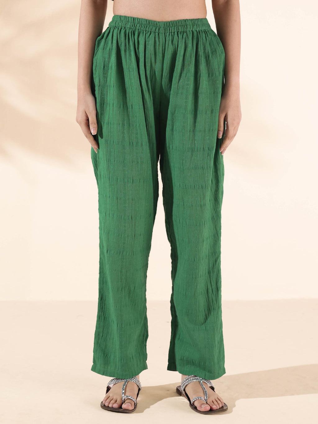 trueBrowns Green Cotton Dobby Relaxed Co-ord Set | Grocsy